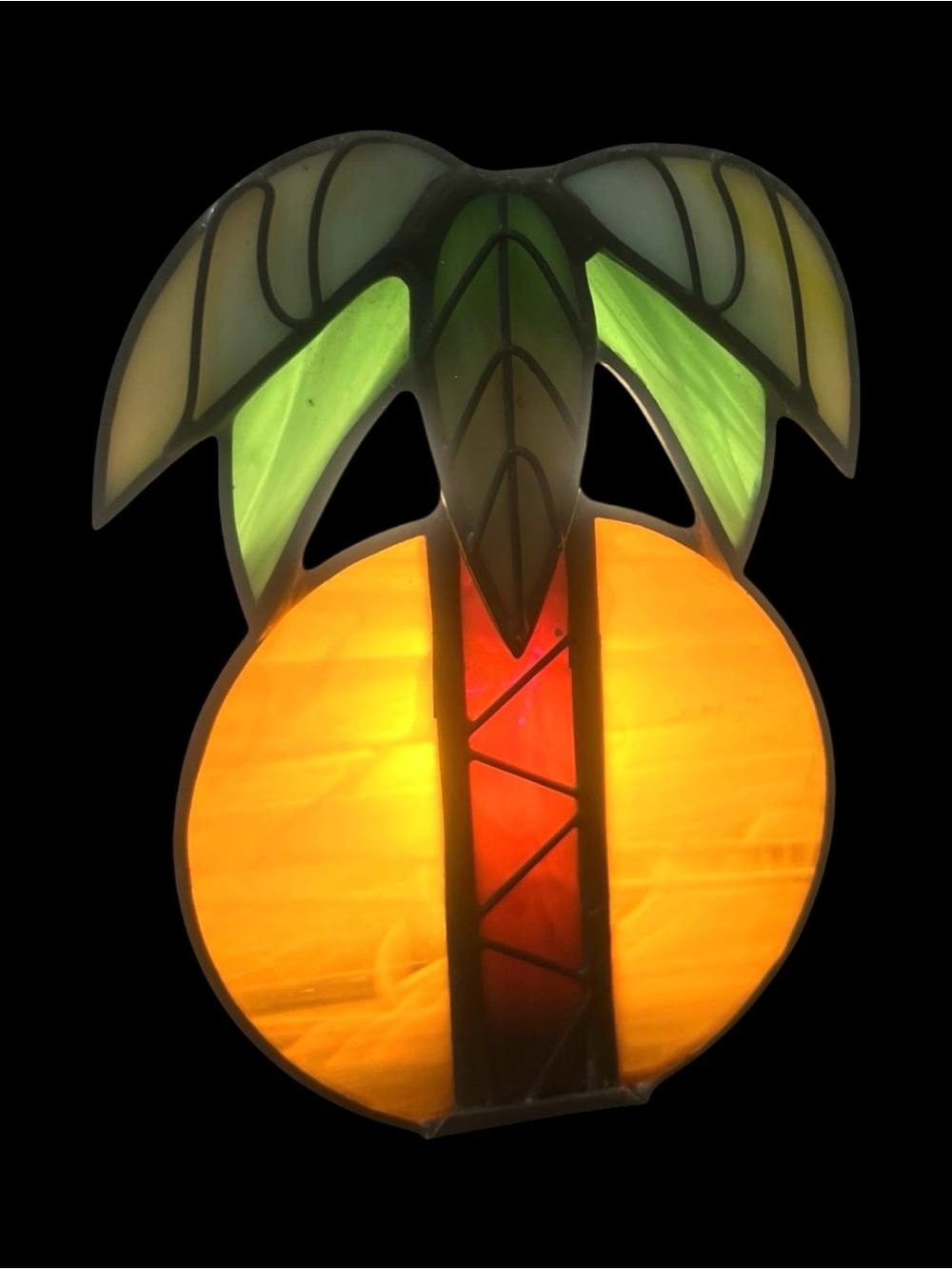 Vintage Artisan Stained Glass Palm Tree Night Light